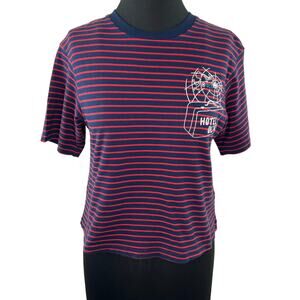 UNIQLO UT Red Navy Blue Stripe Short Sleeve Crewneck Hotel Olympia Tee Size S